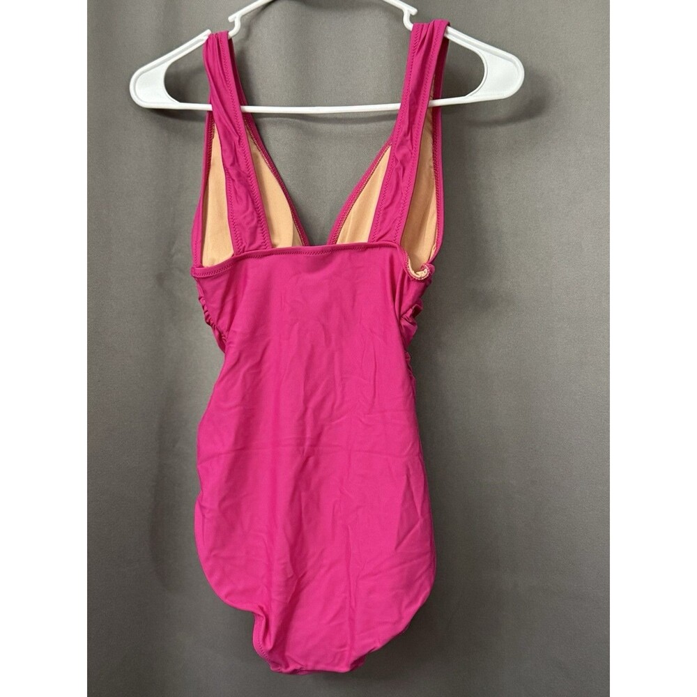 J. Crew Ruched V-neck One Piece Swimsuit Size 4 Radiant Fuchsia NEW - Picture 4 of 7